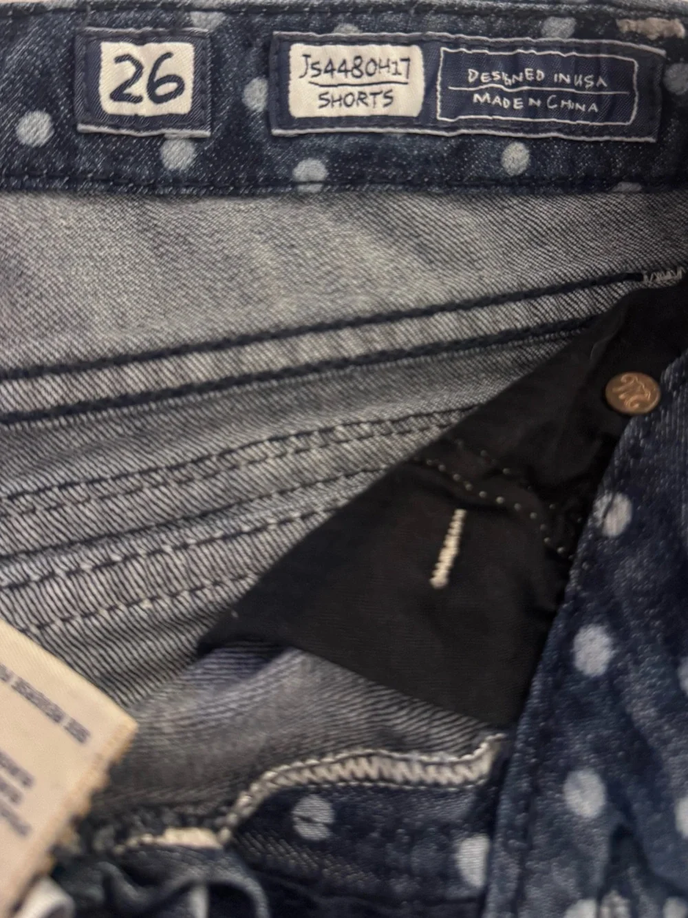 Miss Me Dark Blue Polka Dot Denim Shorts 26 - Picture 4 of 5